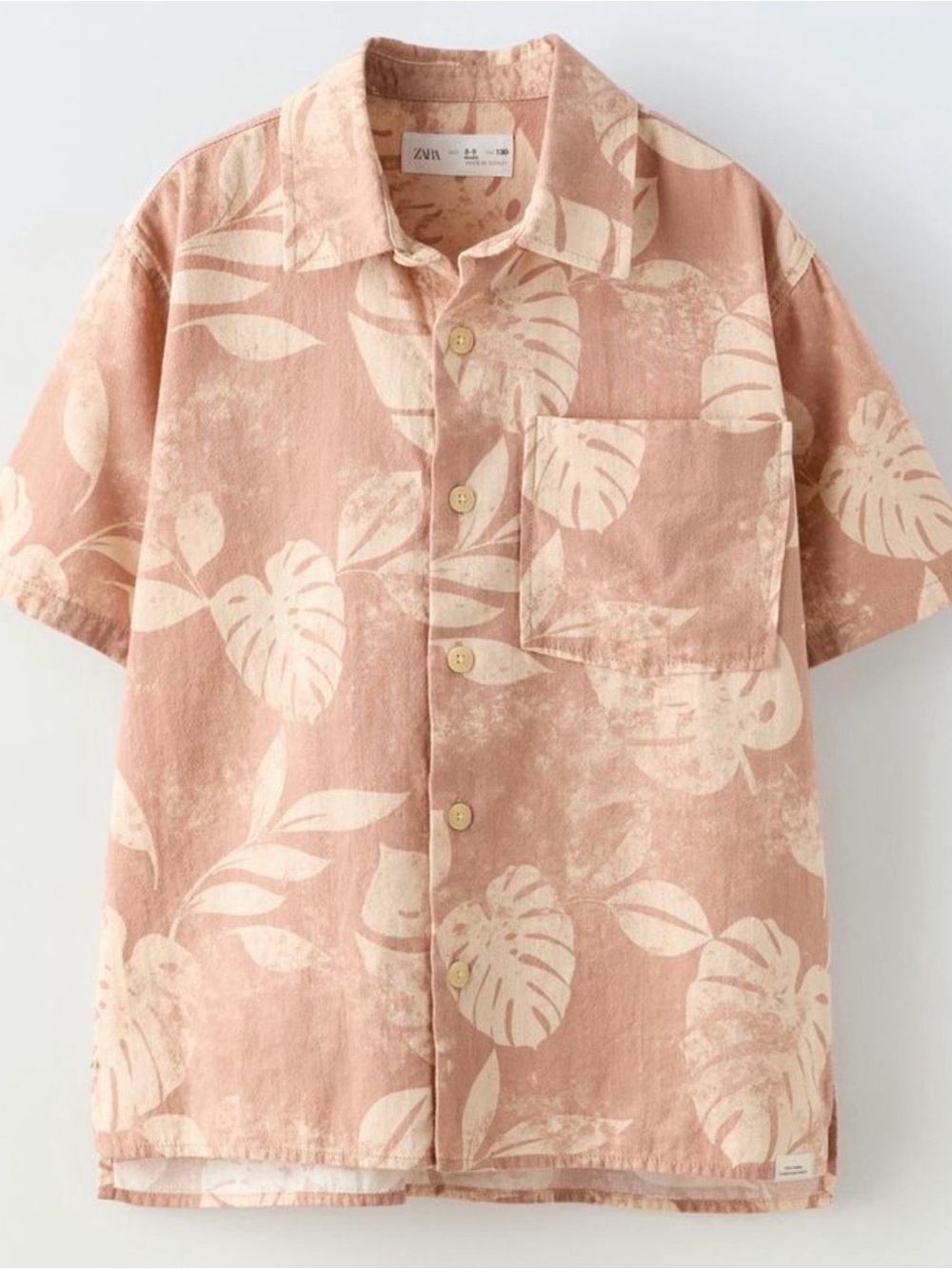 ZARA Pink Floral Print Short-Sleeve Button-Down Shirt